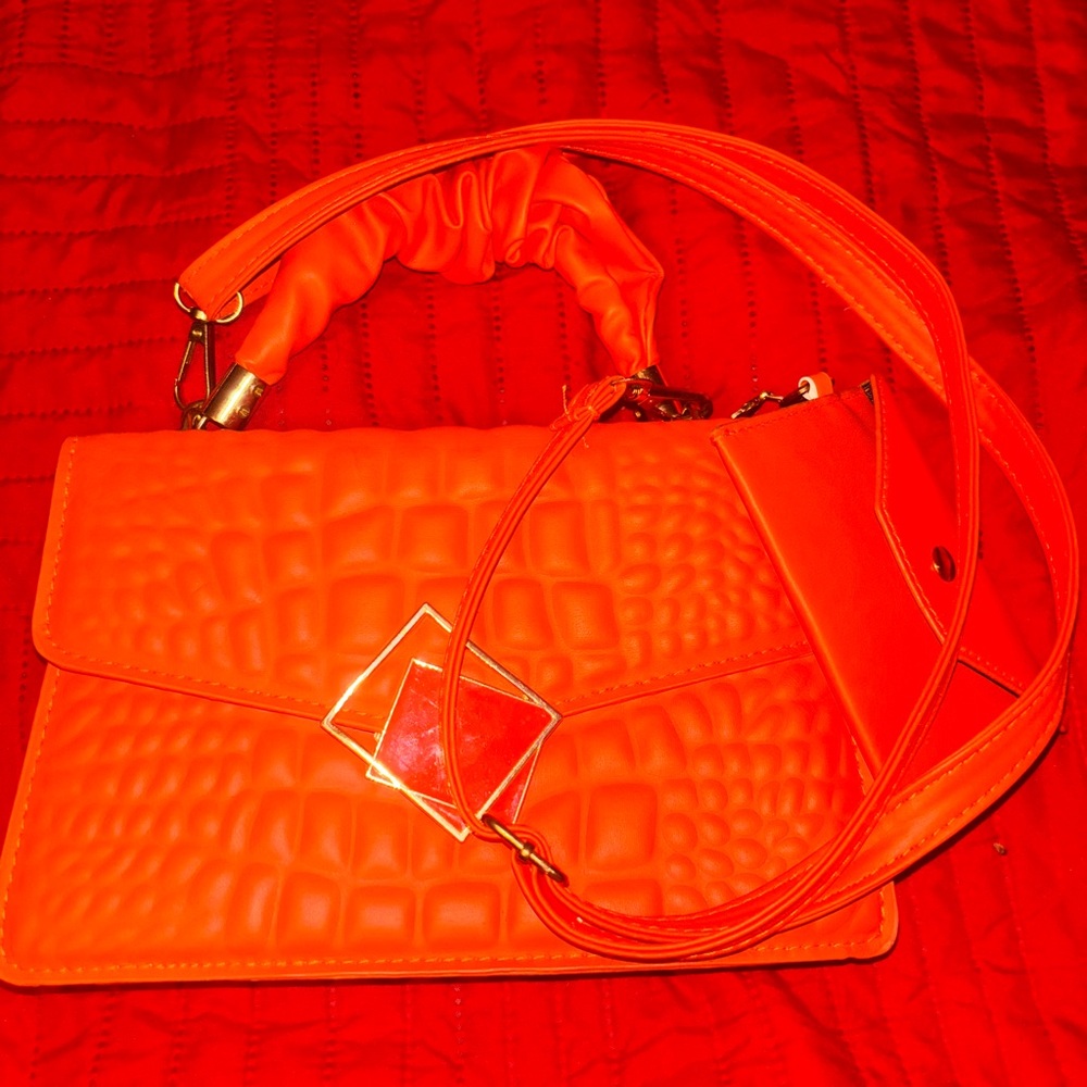 SHEIN Bright Orange Quilted Shoulder Bag
